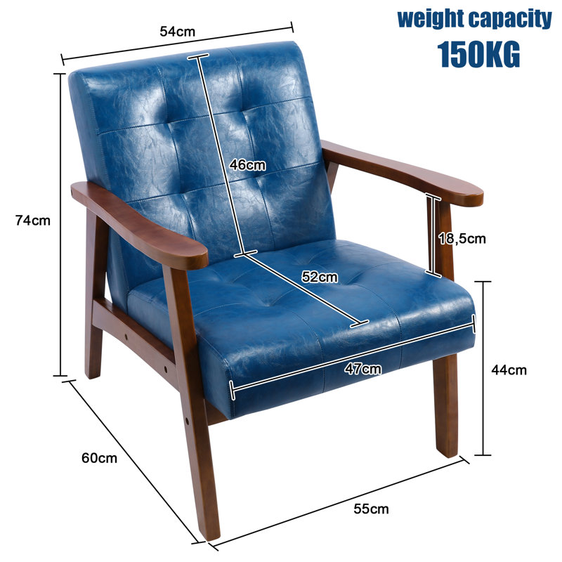 Deveral Faux Leather Armchair, Blue Solid, Solid