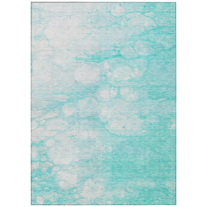 Tapis intérieur lavable abstrait 10 pi x 14 pi ivoire et bleu sarcelle