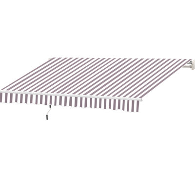 Auvent rétractable 10 pi x 8 pi - Parasol de patio avec manivelle et tissu hydrofuge, cadre en aluminium pour terrasse, balcon, cour, poignée à manivelle à rayures café et rayures d'eau