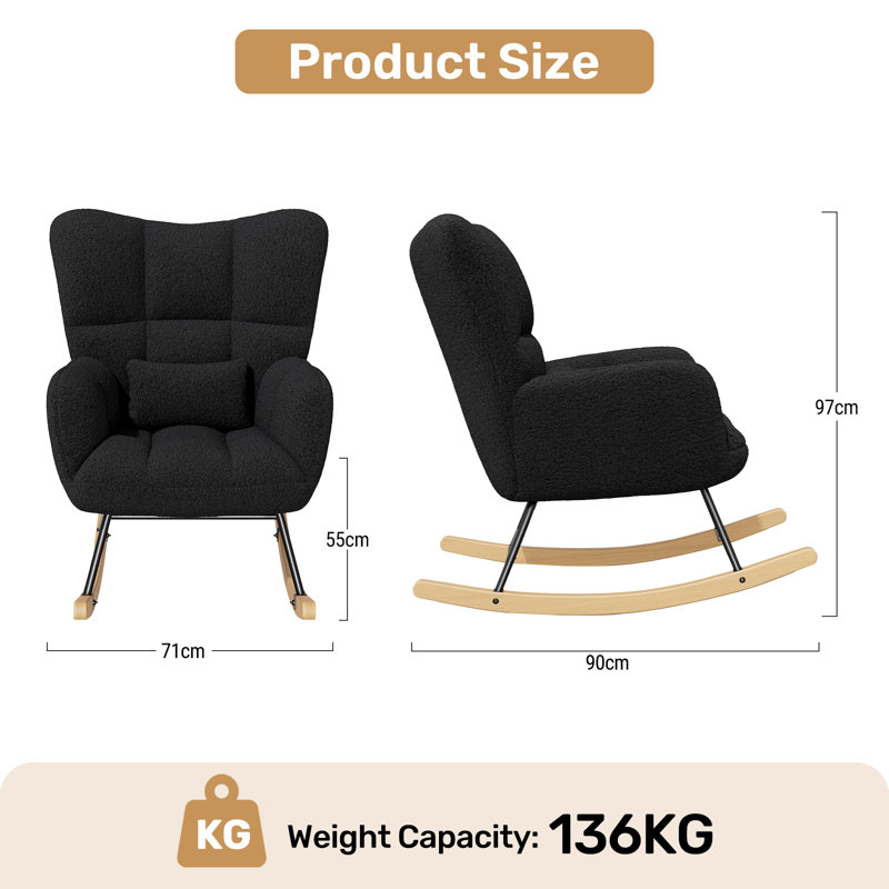 Modern Rocking Chair Cozy and Stylish Armchair for Living Room, Nursery, or Bedroom, Black