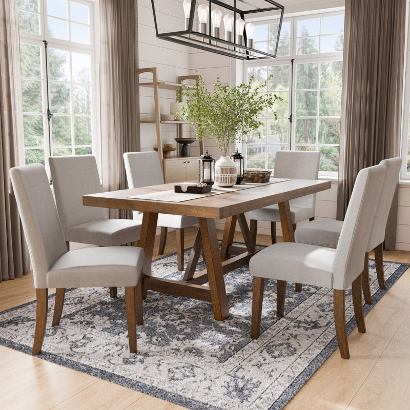 Cleland Dining Table Set, 7 Pieces: Table, 6 Chairs