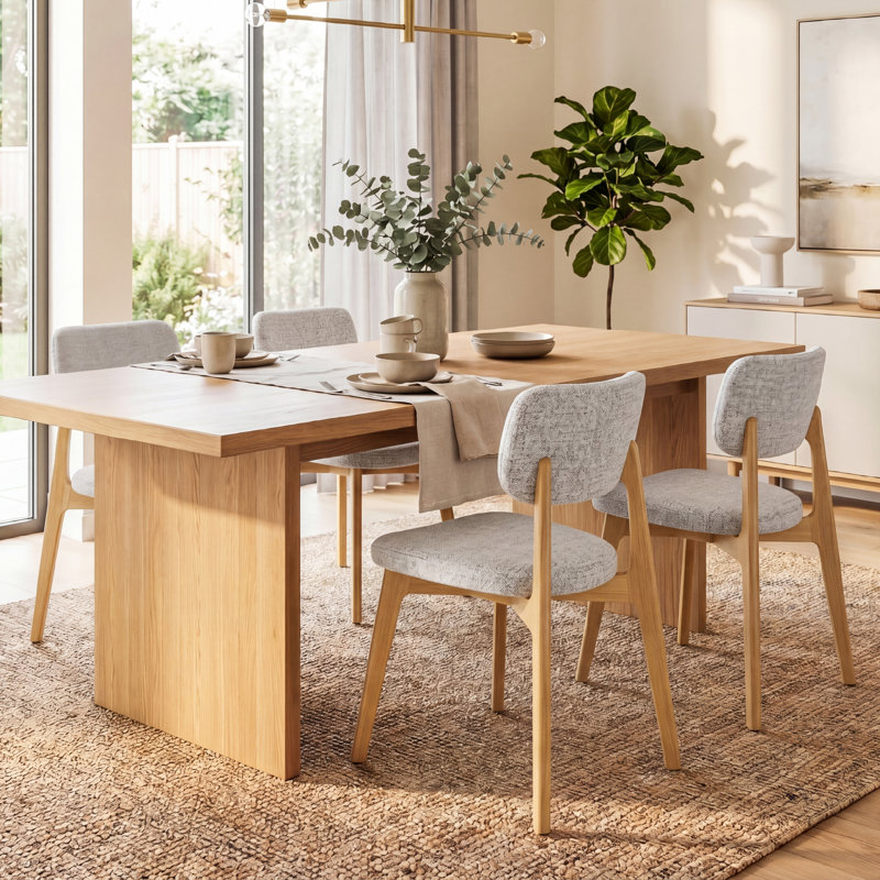 Chaise d'appoint rembourrée en bois massif, Natural Wood, Beige