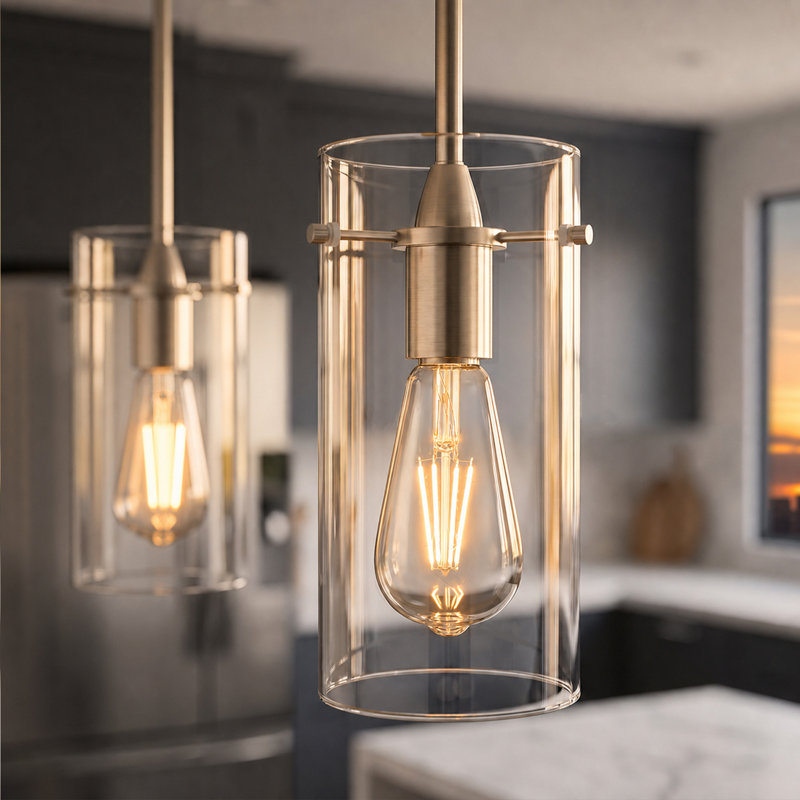 Luminaire suspendu cylindrique 1 lumière avec abat-jour en verre transparent