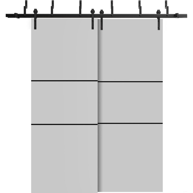 Porte de grange en bois massif massif, Gris mat, 56 po x 80 po