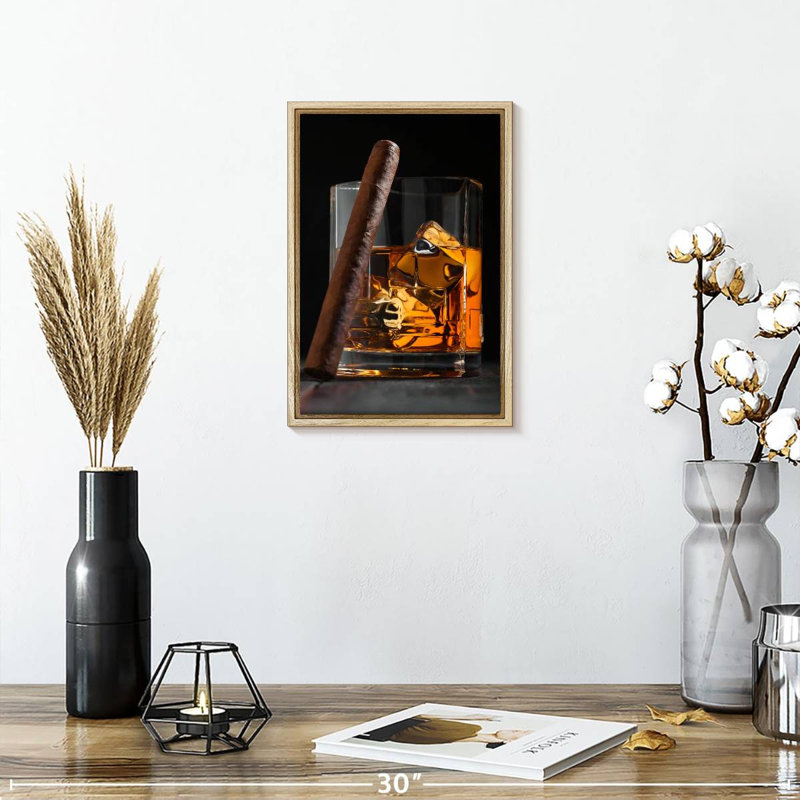 Luxurious Malt Scotch Whiskey, Floating Frame Natural Wood, 9" x 13"