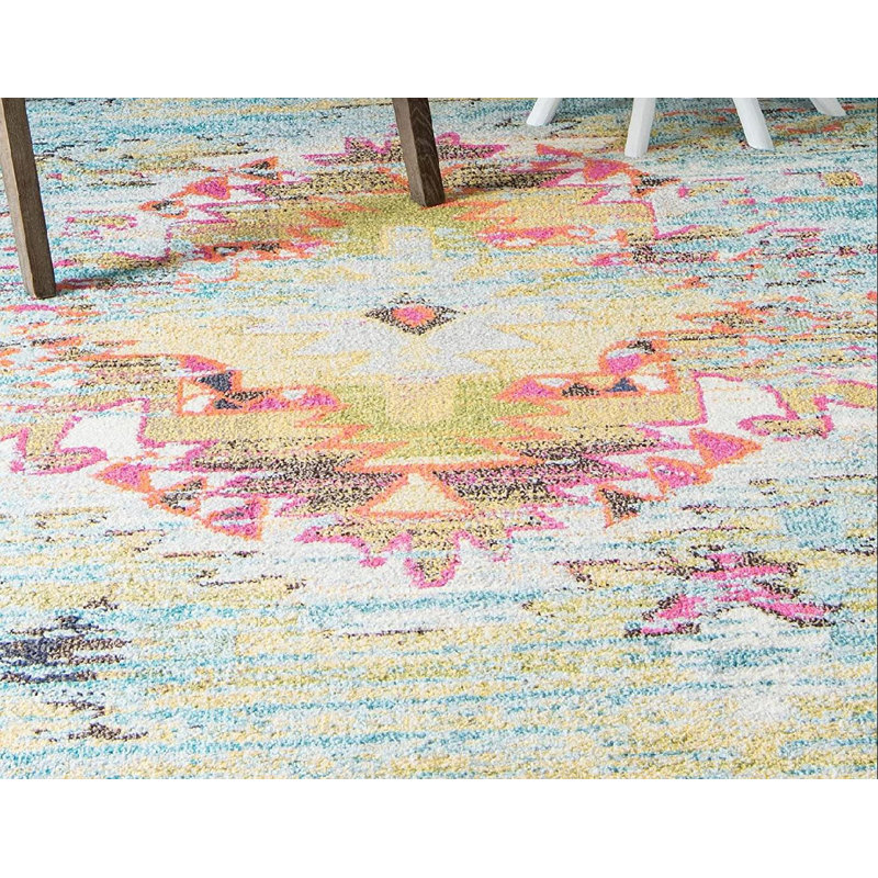 Tapis turquoise Jahanna, Rond 8 pi