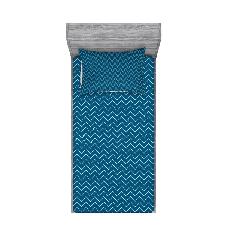 Microfiber Chevron Sheet Set, Twin XL Sheet Set with Fitted Sheet, Dark Blue Chevron
