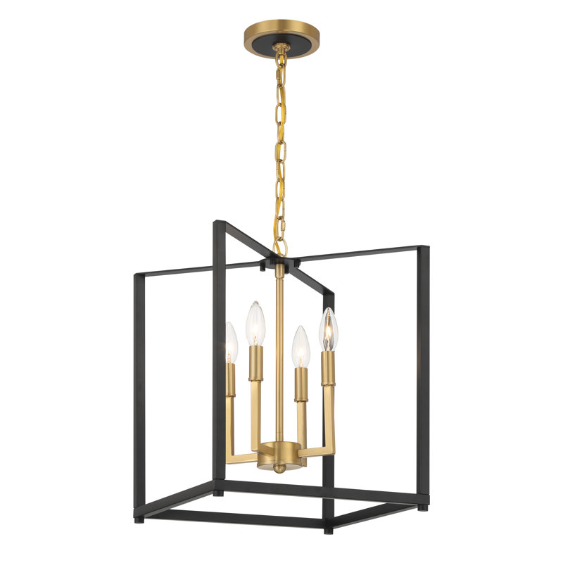 Everly Quinn Paulyne - 4 Light Pendant In Coal Black & Signature Brass Finish