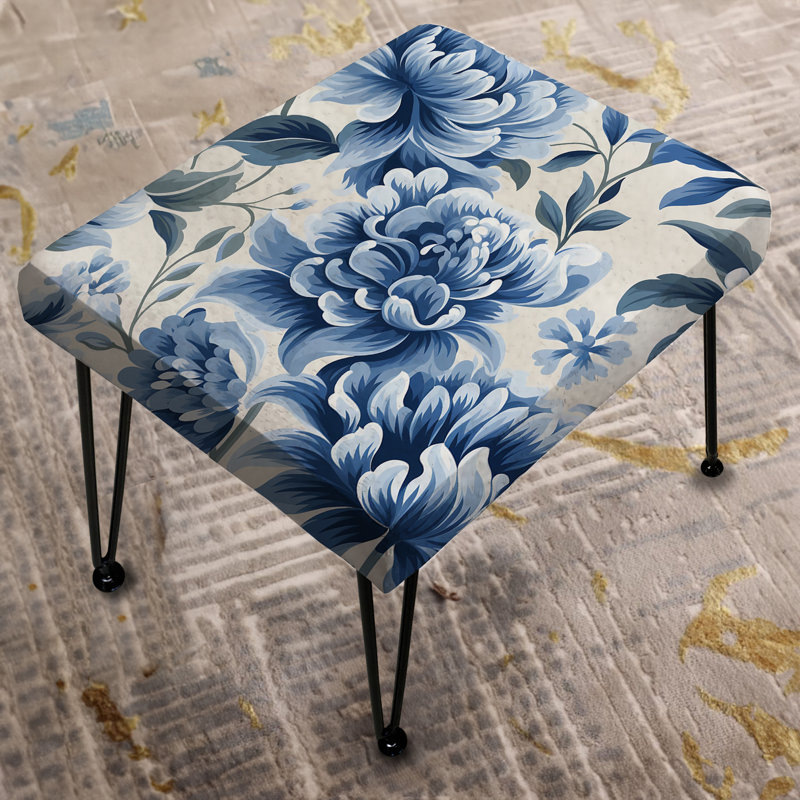 White And Blue Damask Breeze - Damask Rectangle Ottoman
