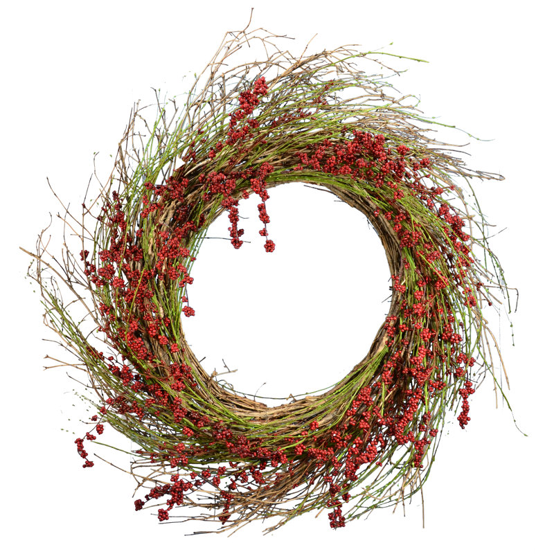 Couronne de baies de saule, H 26 po x l 26 po x P 4 po, rouge