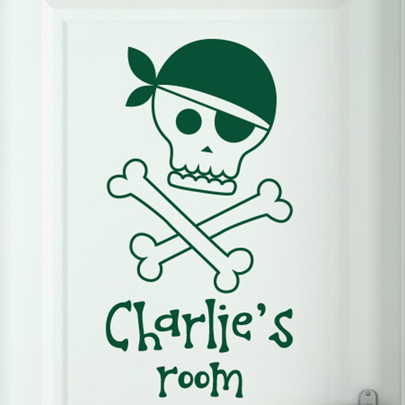 Personalised Pirate Skull and Bones Door Room Wall Sticker