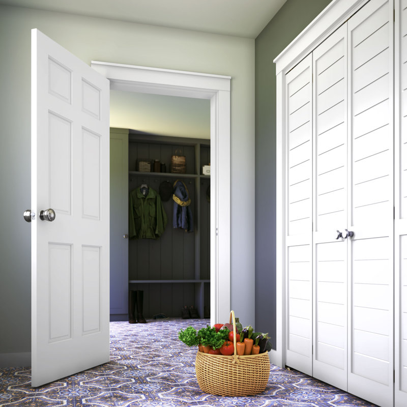 White Primed Solid Pine 6-Panel Interior Slab Door, 30" x 80"
