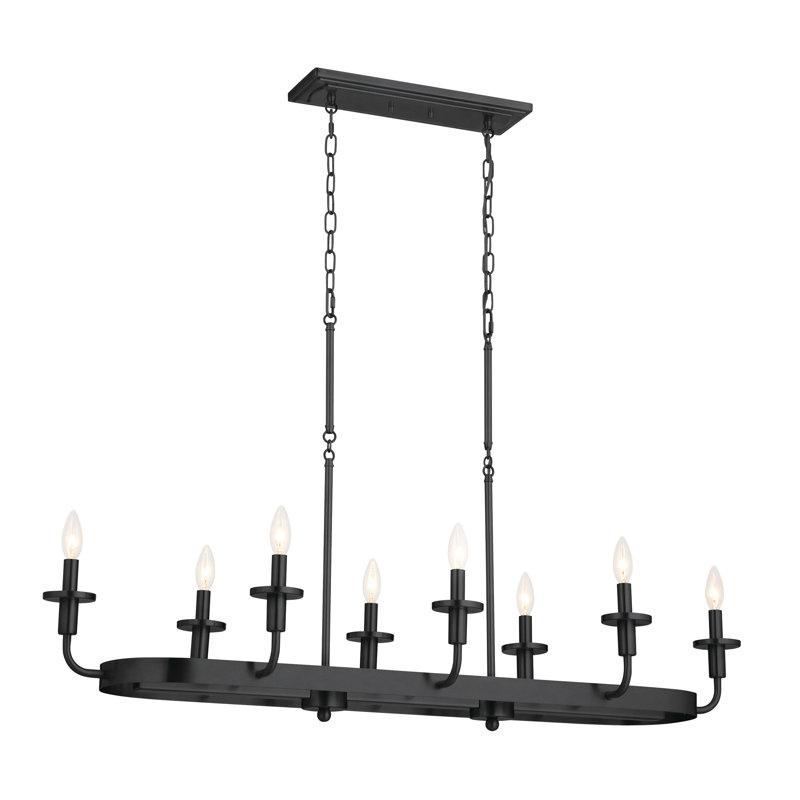 Vetivene 8 - Light Dimmable Kitchen Island Modern Linear Chandelier, Textured Black
