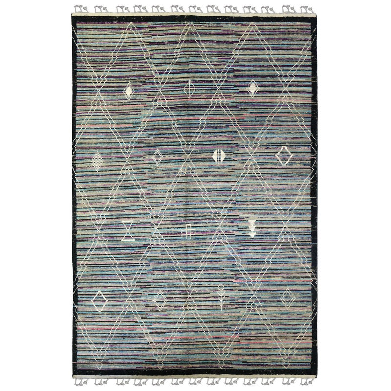 Tapis marocain nouvel âge 8 pi 4 po x 12 pi 7 po marocain en mauve / bleu sarcelle / gris