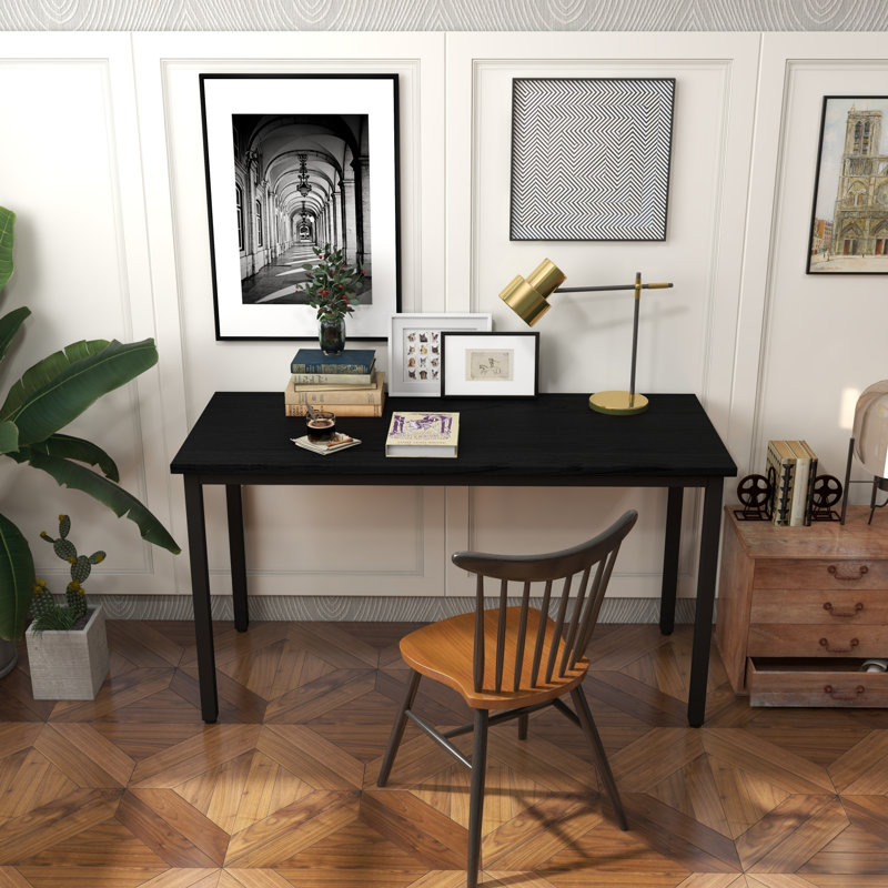 Lennain  71" Wide Wood Office Desk With Steel Tube 4-legs, Black