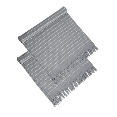 50X60" Gray Striped Decorative Throw Blanket With Tassels And Horizontal Stripes, 2 Pack