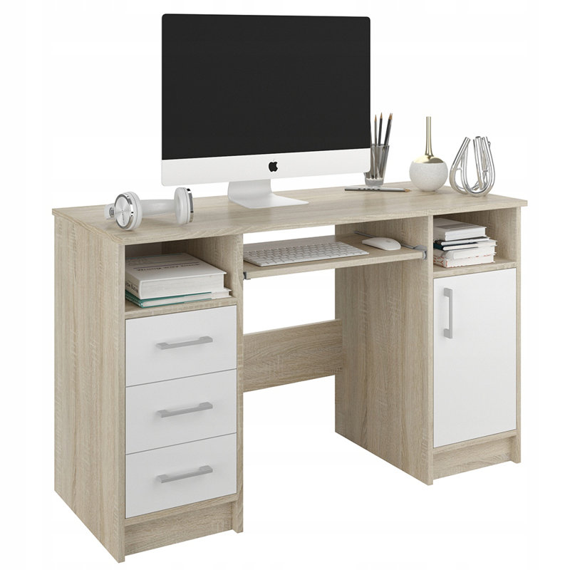 Ansaldo Computer Table, Light Brown/White