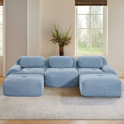 Modular U-Shaped Sectional Cloud Couch With Ottoman, Plush Corduroy, No Assembly Required, Big Comfy Couches Set With Fluffy Memory Foam