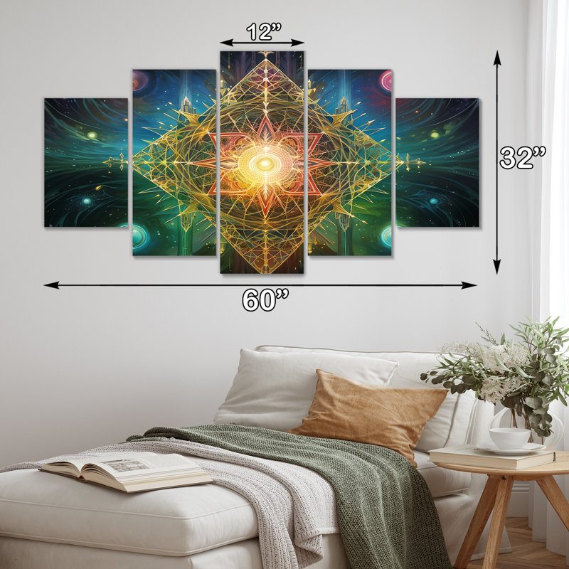 Étoile galactique sacrée - art mural boho mandala, 5 pièces, H 32 po x l 60 po