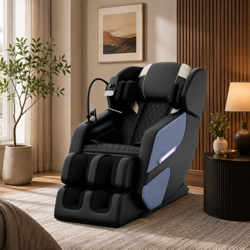 Fauteuil inclinable de massage chauffant bleu