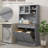 68" Gray Kitchen Pantry Storage With Charging Option. Freestanding Cabinet Glass Doors & Adjustable Shelf. Versatile In Use. 2 Tilt Out Trash Cabinets. Built-In Ac Outlets And Ports. Spacious
