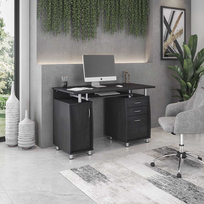 Harris 48'' Floating Computer Desk with Drawers and Storage Cabinet, Espresso