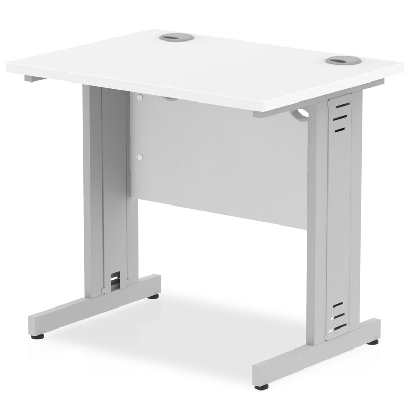 Impulse Metal Base Computer Desk, 73cm H x 80cm W x 60cm D, Silver, White