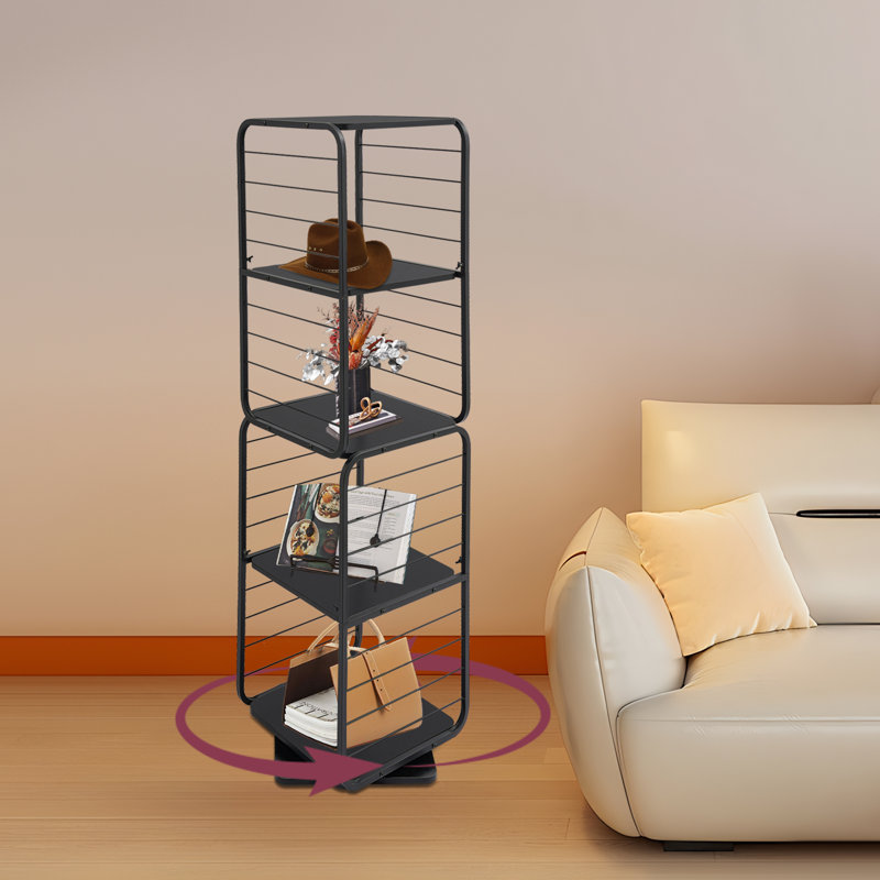 Bibliothèque pivotante à 4 niveaux sur 360 degrés pour une chambre à coucher, Noir, noir, noir, noir