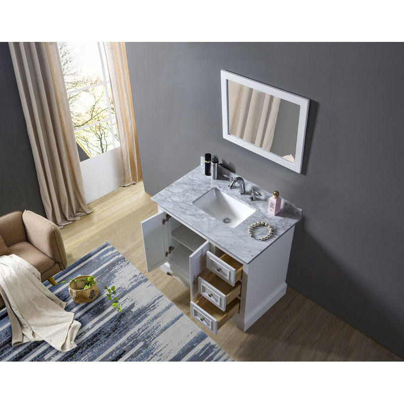 Laoise 36 " W Freestanding Standard Free Standing 1 Single Vanity Bathroom Vanity With Marble Top with Mirror