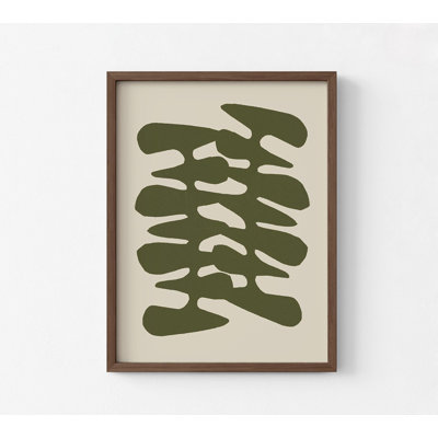«Retro Shapes II» par Jen Bucheli, petit abat-jour de forme abstraite vert foncé, grande reproduction encadrée de chambre à coucher crème 14716GG