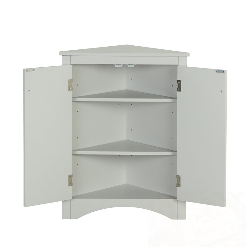 Armoire de rangement de coin salle de bain avec 2 portes et tablettes réglables, Gris