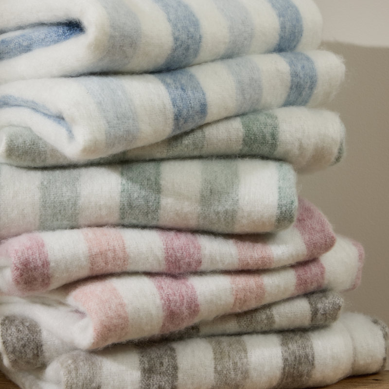 Beechwood Machine Woven Throw Blanket, Pink/White Striped