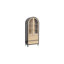 Armoire de 73 po de hauteur arquée avec porte en acrylique, armoire de ferme moderne avec éclairage à DEL et tablettes réglables, bibliothèque arquée 3 niveaux pour le salon / salle à manger, noir et brun