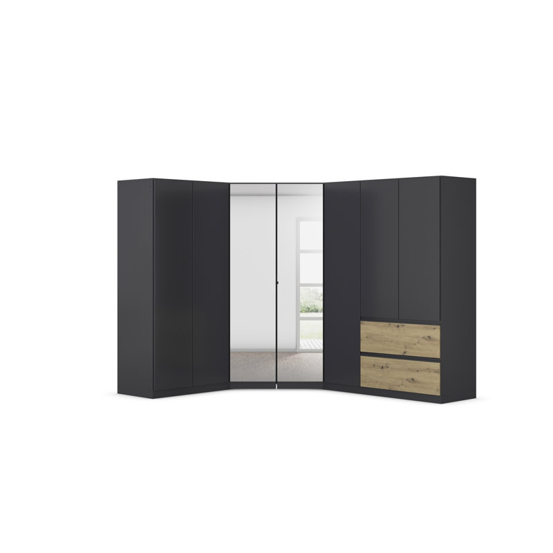 Wardrobe wardrobe set COSTA handle-less front, push-to-open, Grey metallic/Oak artisan