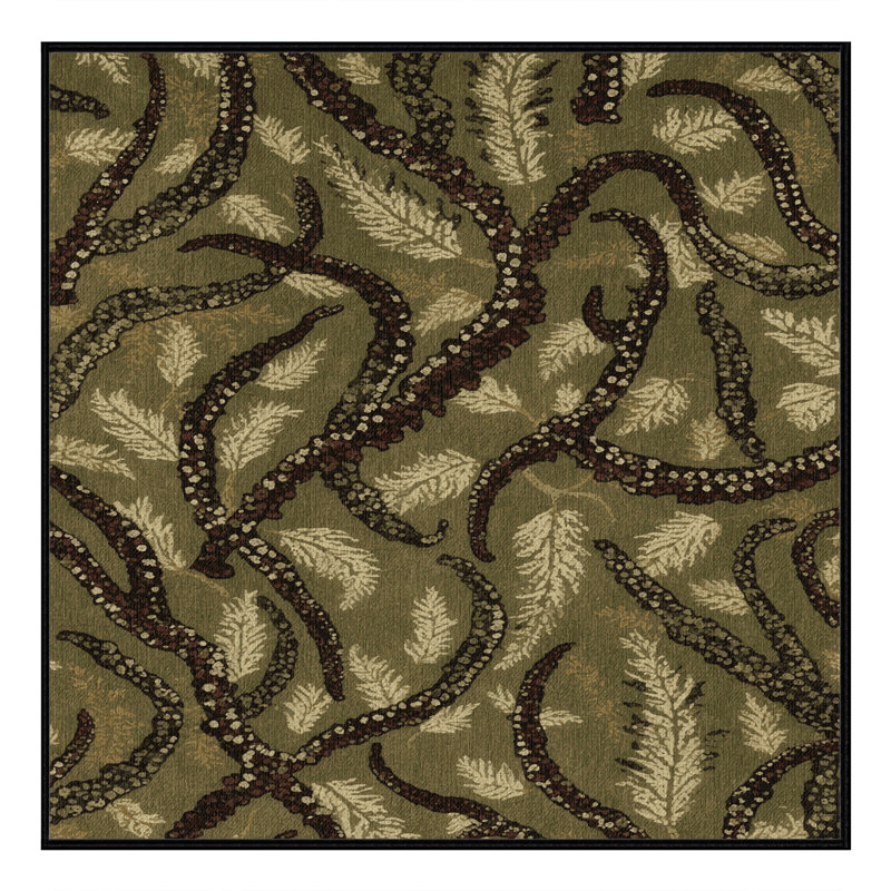 Tapis botanique brun lavable à la machine, Carré 3 pi