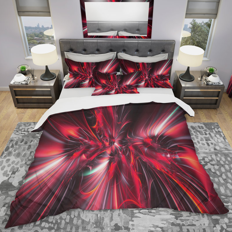 Rouge implosion - ensemble de housse de couette moderne - microfibre de polyester