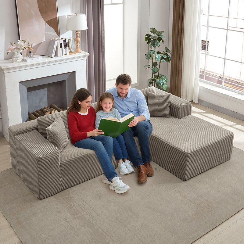Boneless 105 '' W No Assembly Required Upholstery Corduroy Modular Sectional Couch Sofa with L-Shape Chaise 2 Piece and 5 Pillows Back, Free Combination, Modern Modular Sofa with Deep Seat