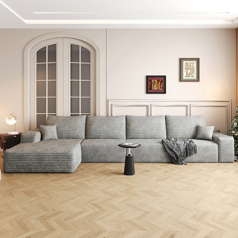 Canapé modulaire moderne avec velours côtelé moelleux, sans assemblage, idéal pour diverses pièces, Gris