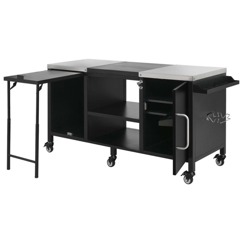 Grande table de gril 72,4 "pour grand gros œuf vert, chariot de barbecue extérieur en métal avec table de préparation escamotable