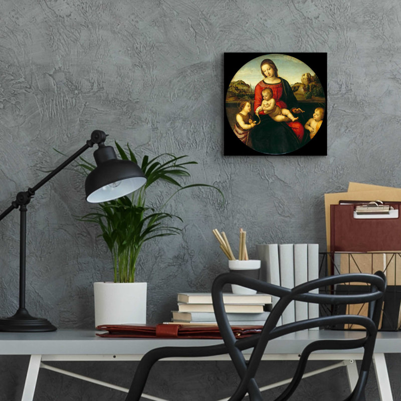 «Madonna with Child, St. John and a Child Saint» par Raphael, art mural en verre acrylique, H 12 po x l 12 po