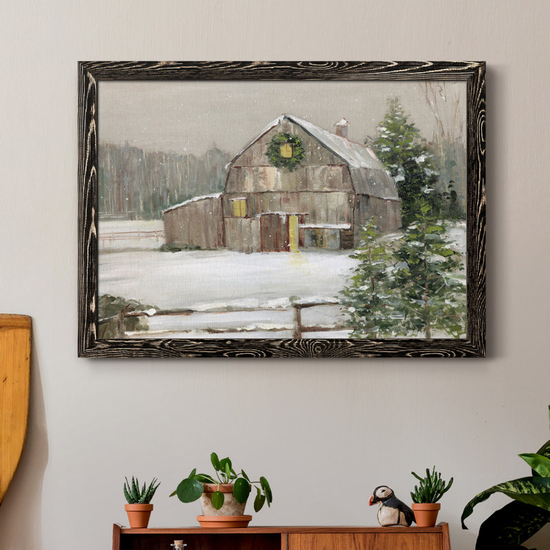 Winter Barn - cadre photo, reproduction d'art sur toile, H 31,5 po x l 23,5 po x P 1,5 po, Toile avec cadre noir