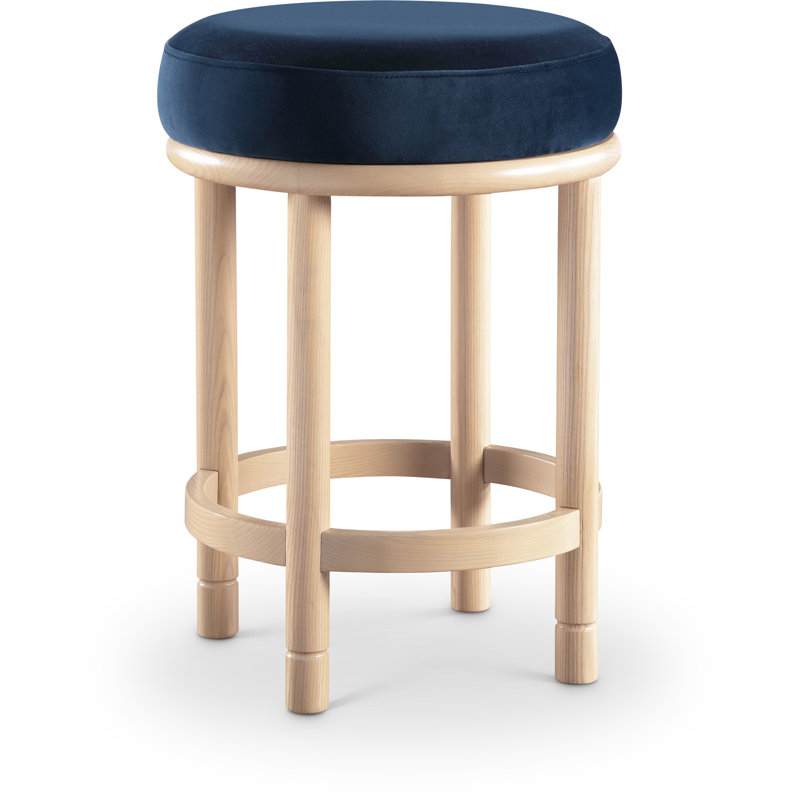 Tabouret de comptoir en velours Monette, Velours marine, Naturel