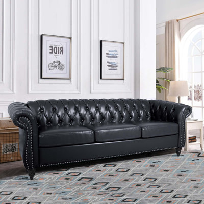 Deaneen 83.85'' Faux Leather Rolled Arms Chesterfield Sofa