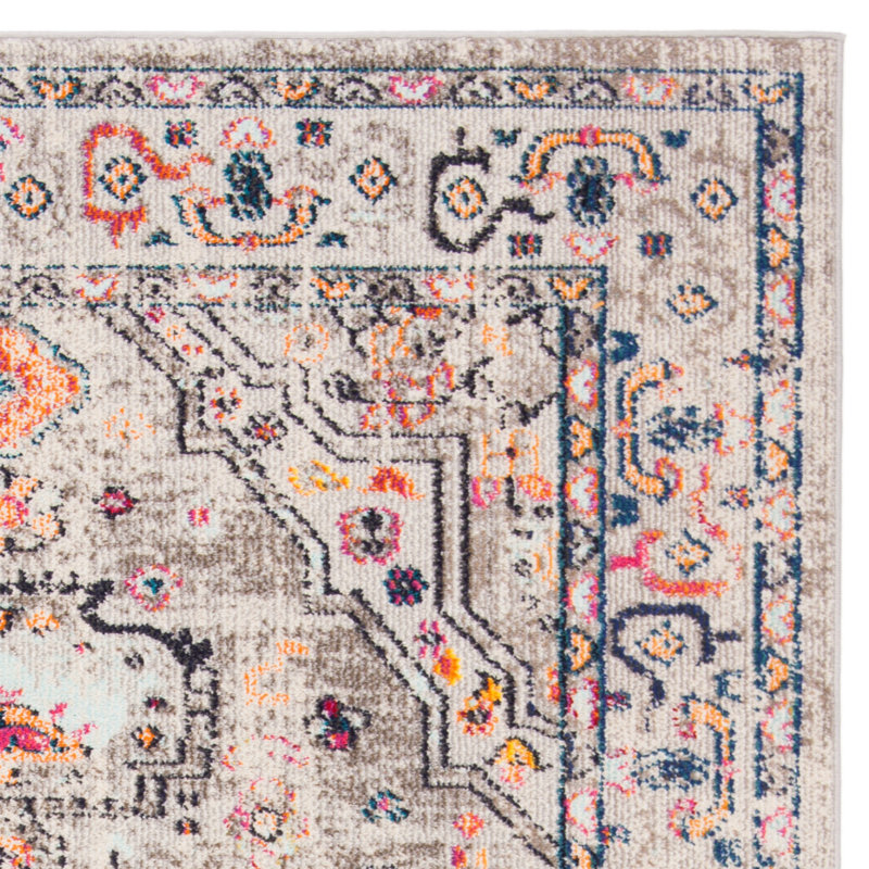 Tapis à motif oriental gris / bleu / orange Felty, Rond 3 pi
