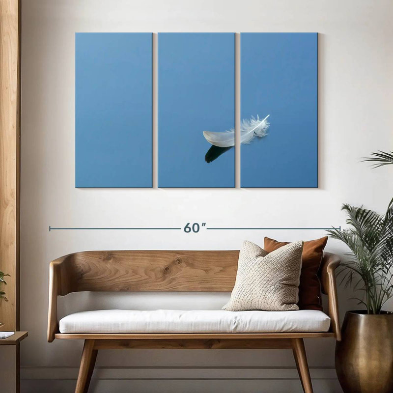 Kerner White Feather On Blue, 32" H x 50" W