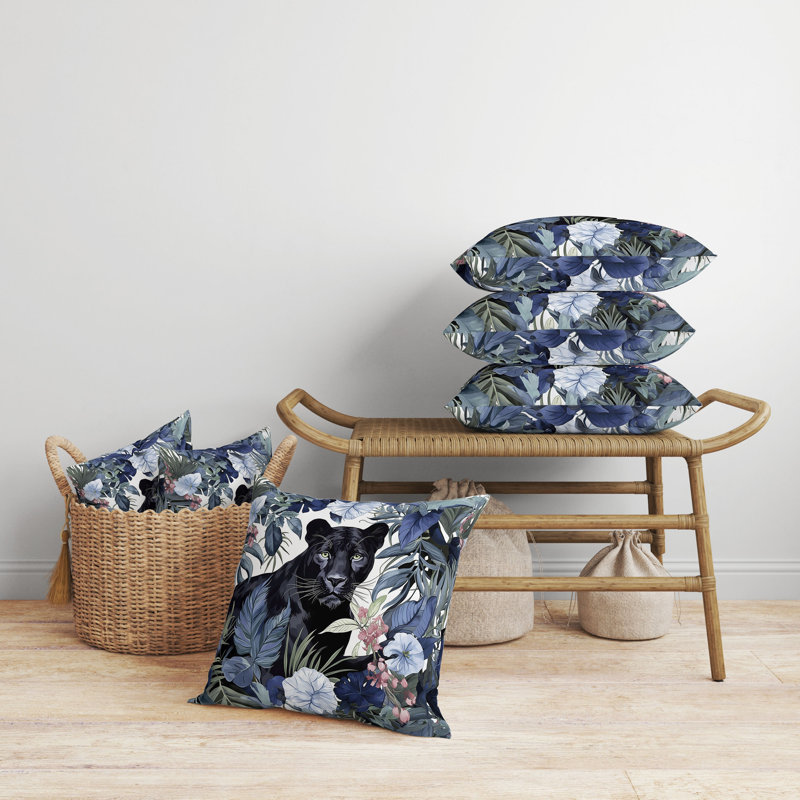 Oreiller réversible intérieur / extérieur Panther Tropic Twilight, Bleu et noir, H 18 po x l 18 po