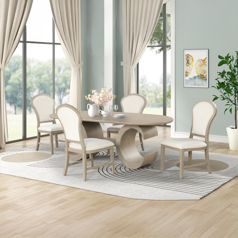 Wigley 5-Piece Wood Oval Dining Set With 4-Chair, Taupe