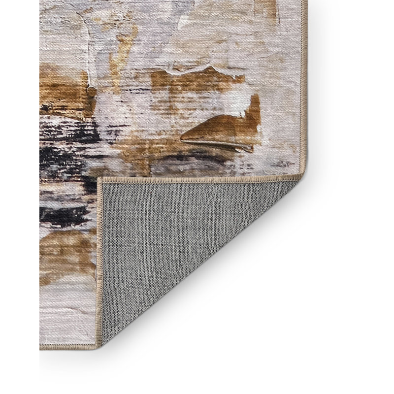 Tapis beige / brun en polyester tissé à la machine Hasanat, Rectangle 5 pi x 7 pi