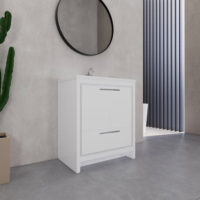 Eden 29.6'' Single Bathroom Vanity with Resin Top, Gloss White