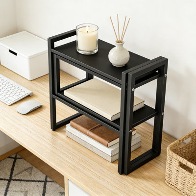 Organisateur de tablette de bureau réglable, bibliothèque de bureau à 2 niveaux avec structure en métal, support de rangement de bureau robuste pour bureau, bureau, cuisine et dortoir